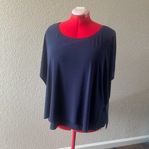 Roz & Ali Navy sheer blouse - built in tank and cute side buttons Plus Size 2X